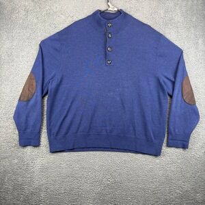 CREMIEUX CLASSICS Mens Blue Merino Wool Mock Neck Button Quarter Zip Sweater XXL
